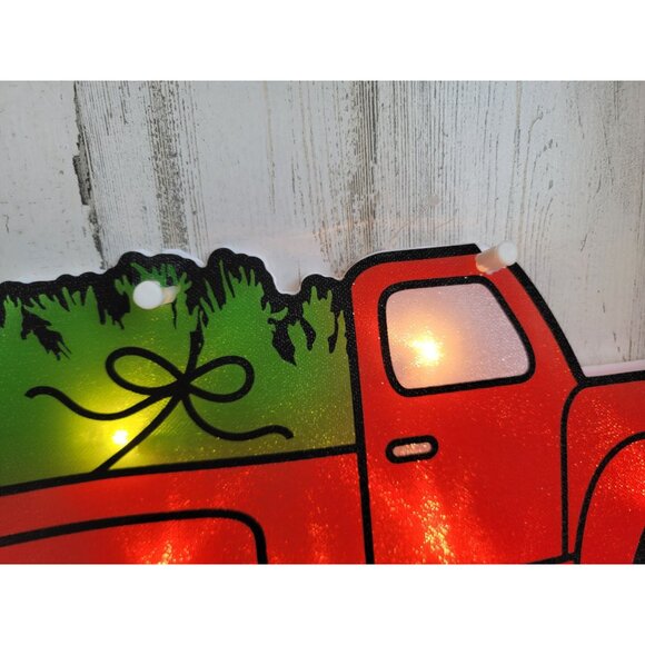 Light up red pickup trucks tree Xmas hanging wall sign decor vintage style - Picture 4 of 10
